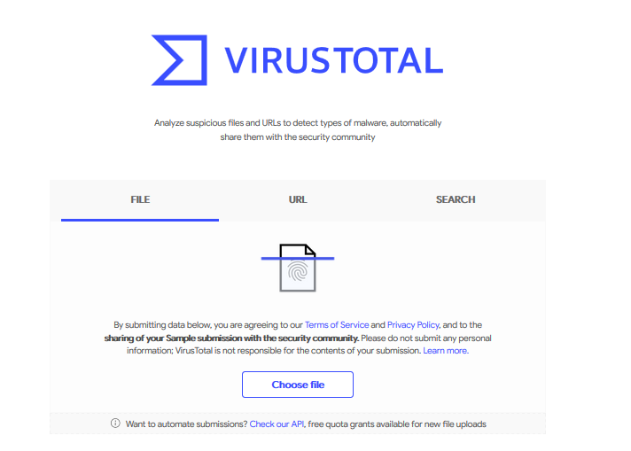 Главная страница сервиса VirusTotal