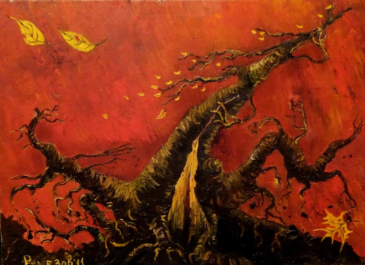Виктор Ремезов РВУЩИЕся Корни, 2011г, ДВП-масло, 40х50