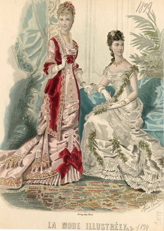 Вечернее и бальное платья, 1879 год.