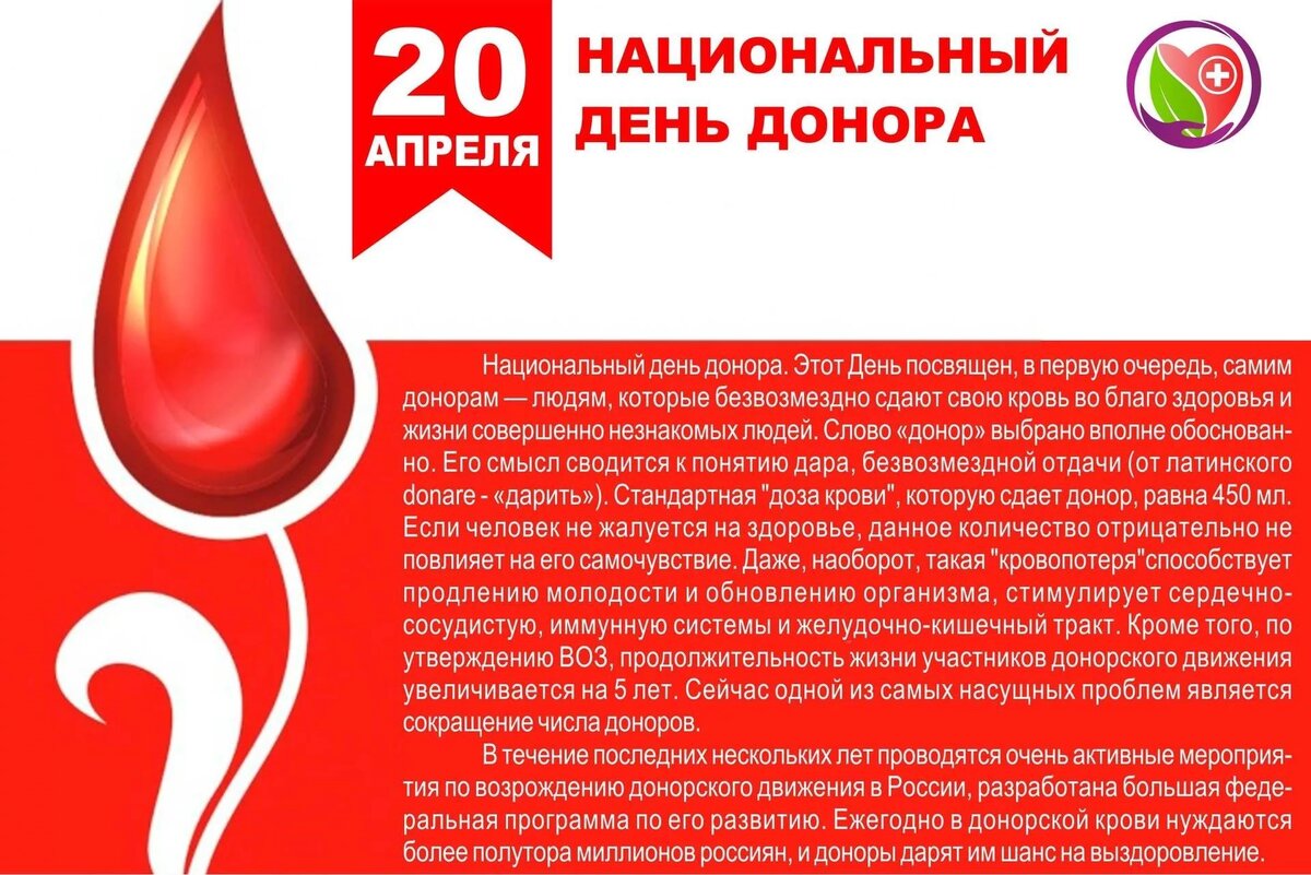 Национальный день донора 20 апреля