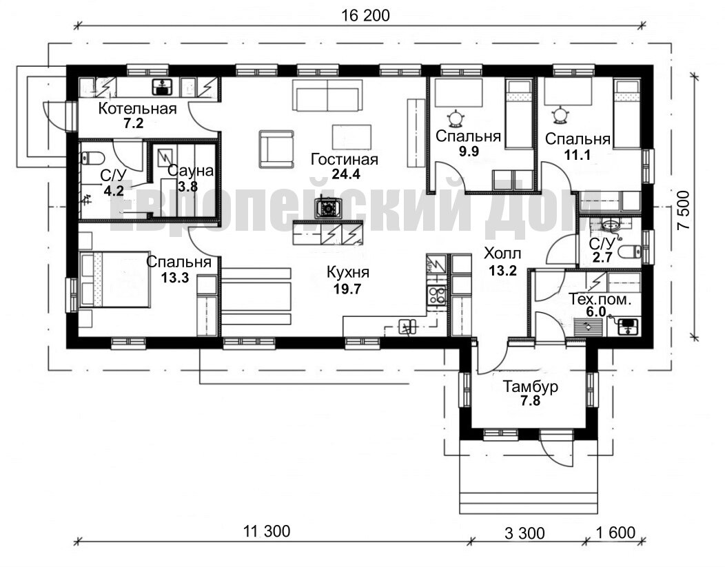 Планировка 1 этажа. Источник фото: https://dom-bt.com/