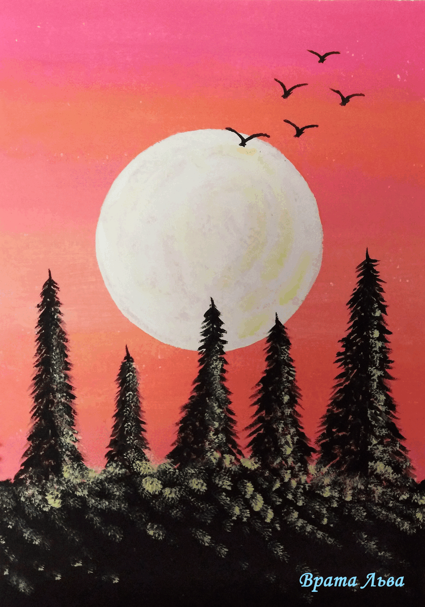 Полная Луна, акриловая темпера