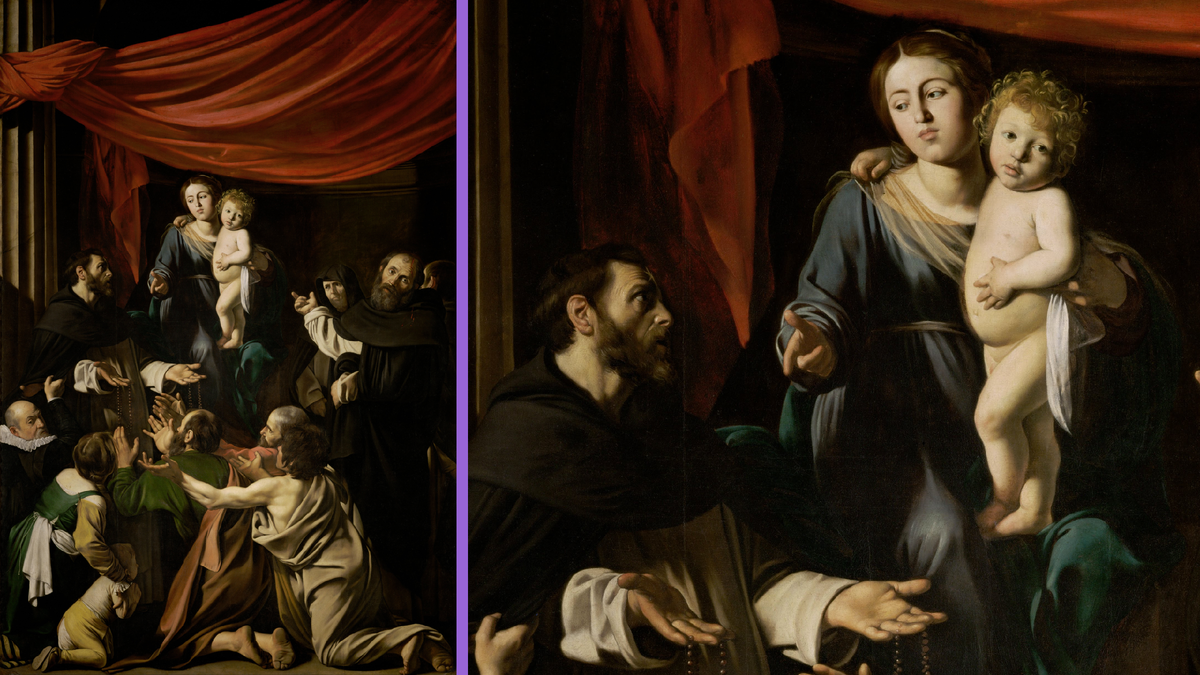 Караваджо. "Мадонна дель Розарио". Ок. 1607. 364,5 × 249,5 см. Музей истории искусств, Вена  