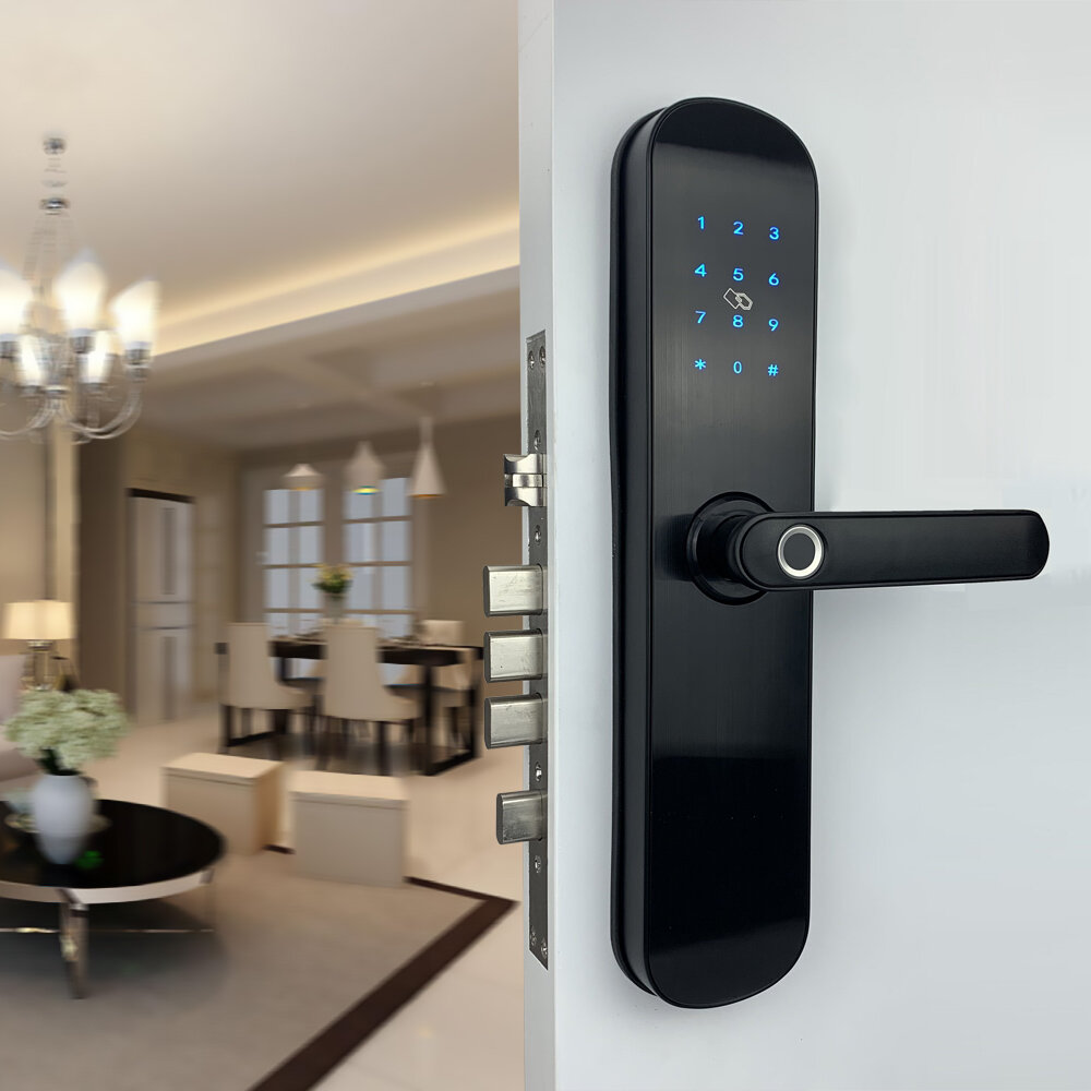 Электронный замок с биометрией, bluetooth, кодовой панелью и считывателем карт для дома  