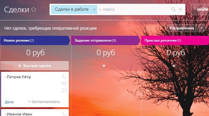 Пример настроенной в CRM воронки найма
