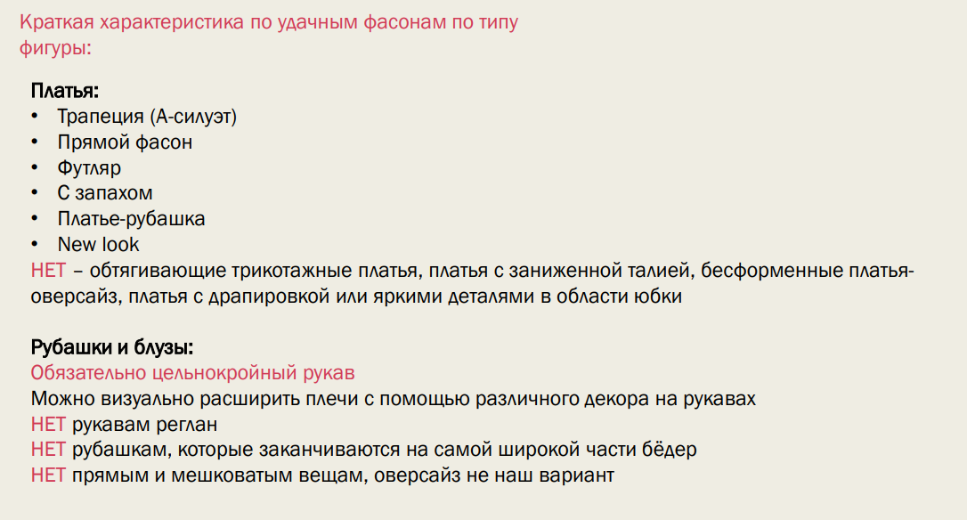 Базовая информация, где описаны все особенности человека при выборе одежды.