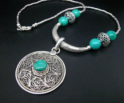 Колье серебряное с бирюзой (Тибет)