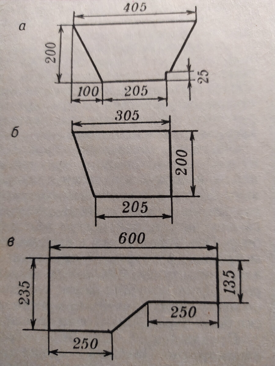 Рисунок 2. Размеры ступеней. "а" и "б" -опоры, "в" - ступенька.