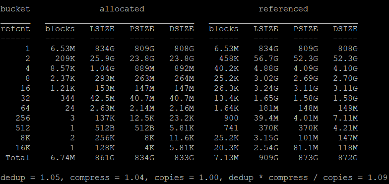 Результат выполнения  команды "sudo zdb -S pool_name"