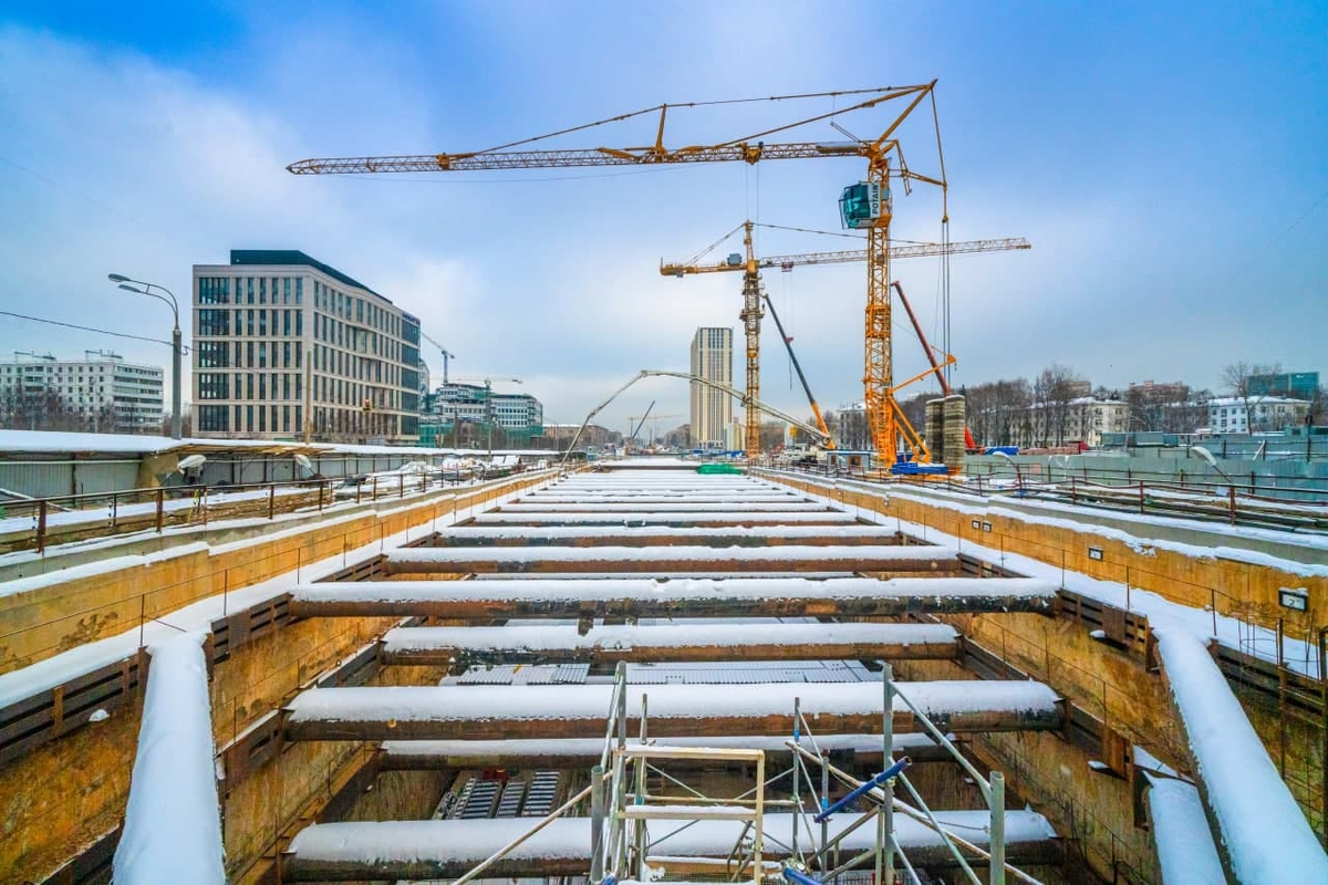 Станция "Улица Новаторов" (Новаторская) Троицкой линии Московского метрополитена. Фотография от ген.подрядчика АО "Мосинжпроект".