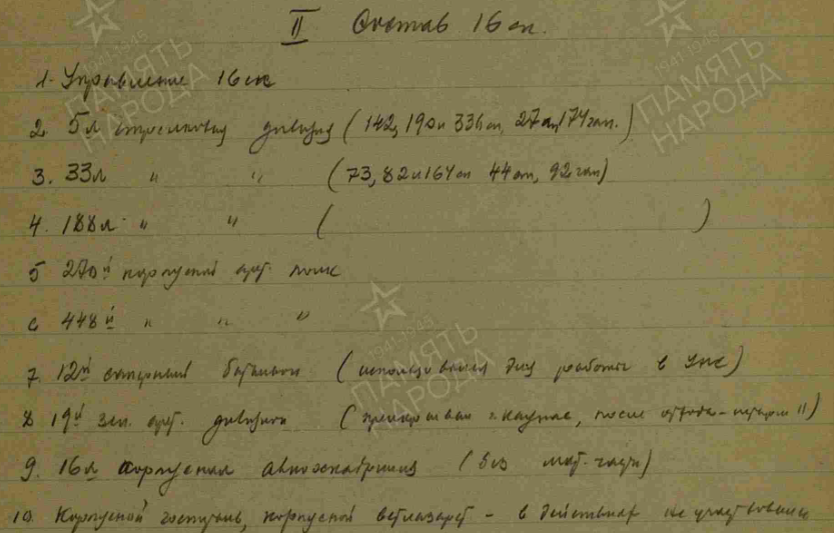 сайт "Память народа". Журнал боевых действий 16-го стрелкового корпуса.