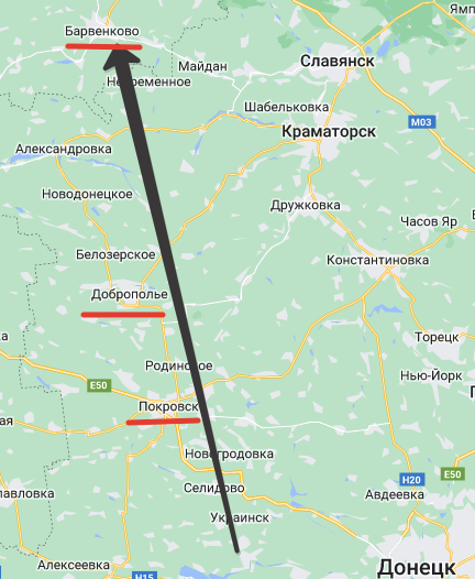 Контрудар через Покровск на Барвенково. Рисунок Автора