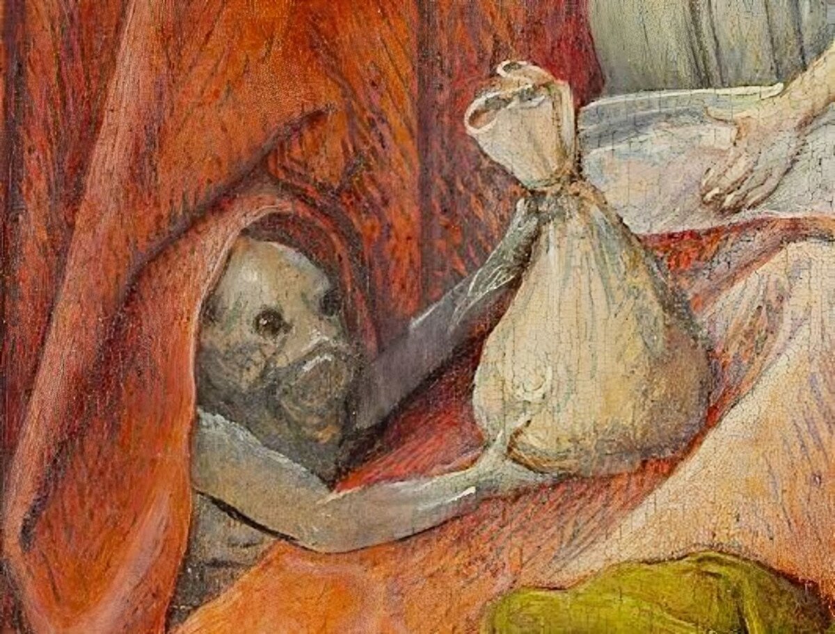 Фрагмент картины «Смерть скупца» нидерландского художника Иеронима Босха.