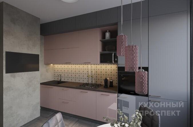 Кухня Мария с комбинированными фасадами с матовым покрытием soft touch.