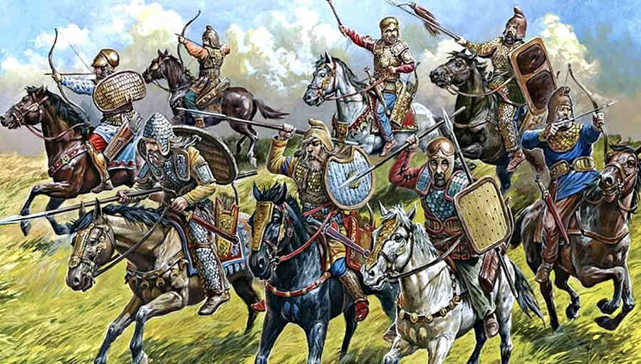Эталонные сферические сарматы с сайта https://page.maple4.ru/ Грозные, непобедимые. Но верхом на лошадях, не обученных лазанию по стенам.