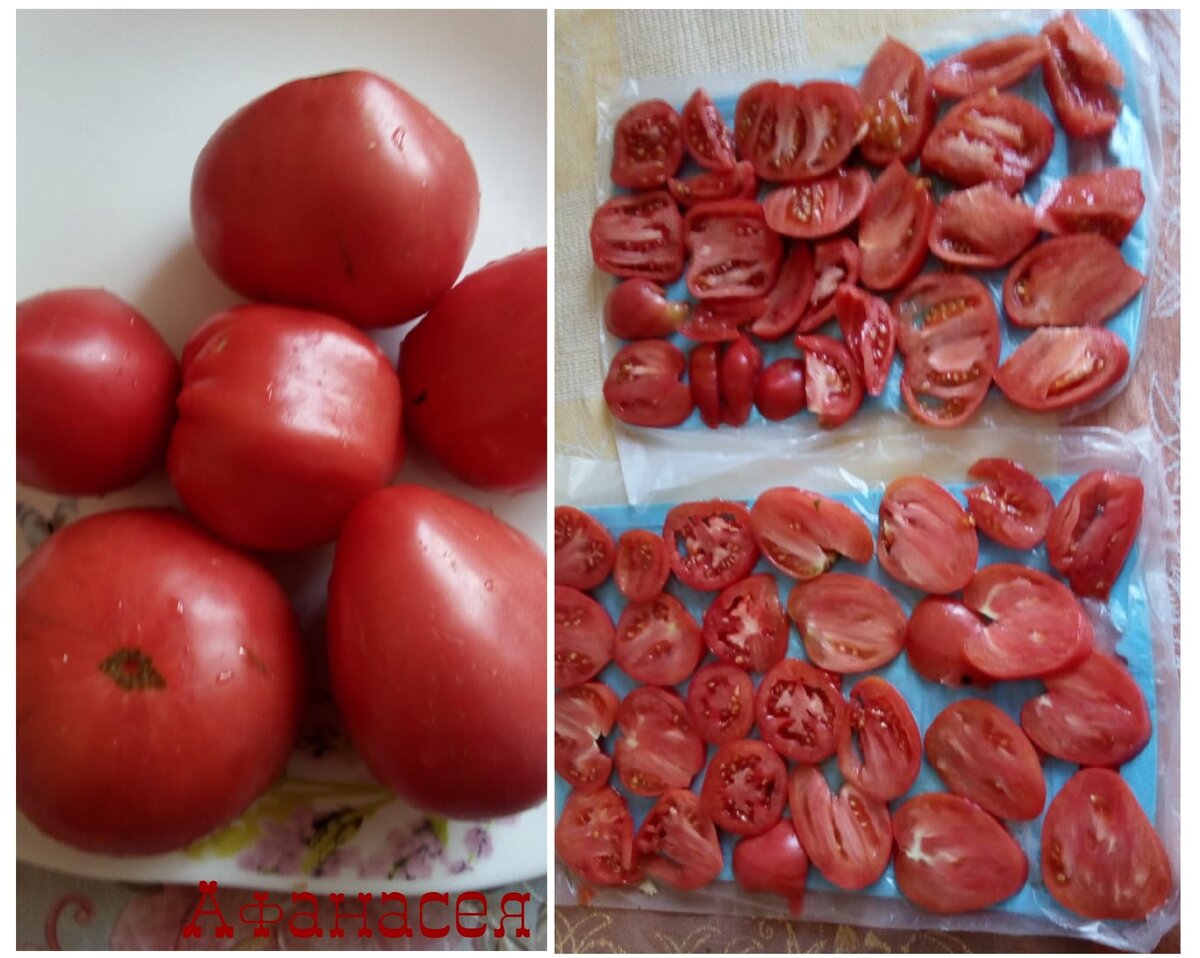 Начинаем с того, что овощи тщательно моем, чистим. Далее помидоры режем дольками и укладываем на доску для заморозки