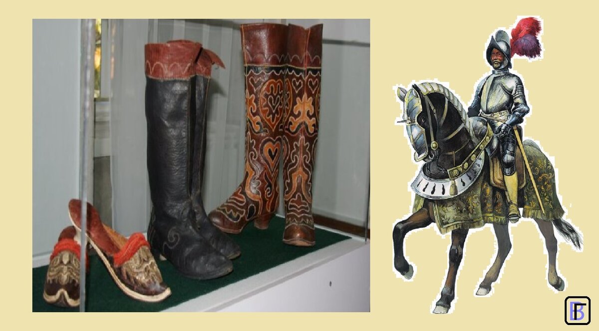 Слева - традиционная татарская обувь, справа - кавалерист XVI века