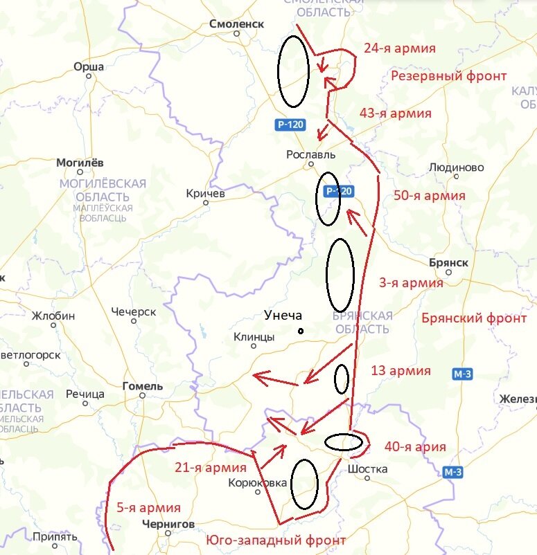 Планы действий трех советских фронтов на начало сентября 1941 г.
