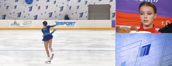 Анна Щербакова выполняет каскад 3Л+3Р в КП (gif файл автора, источник - youtube.com/c/1tv)