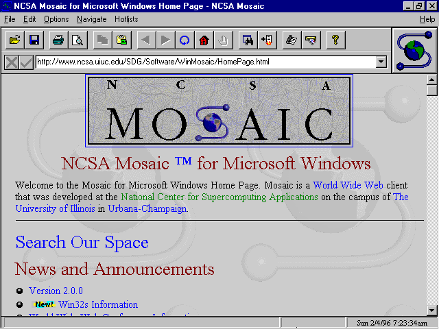 Внешний вид браузера Mosaic