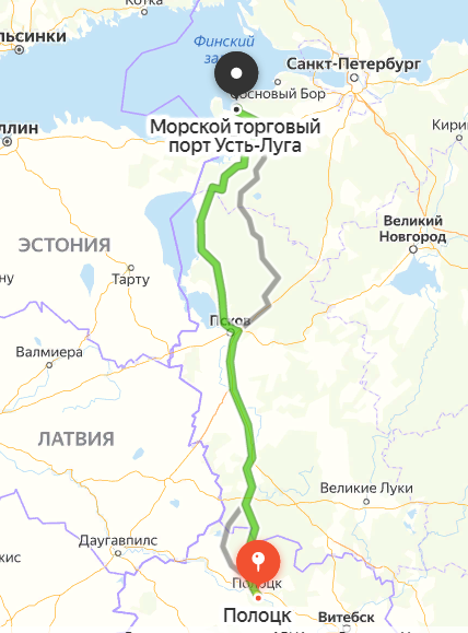 Усть-Луга  -  Полоцк 580 км