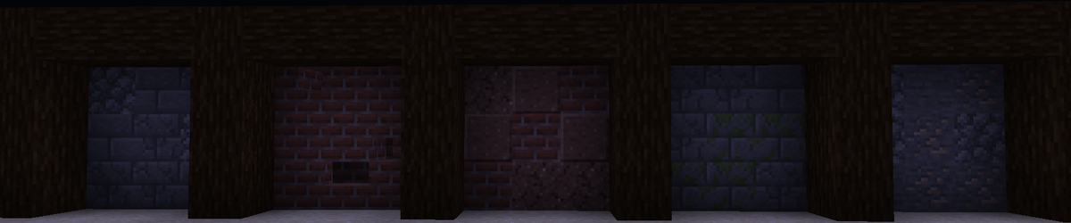 Стены состоят из разных блоков, где то кирпичи, где то камень, где то даже руда.