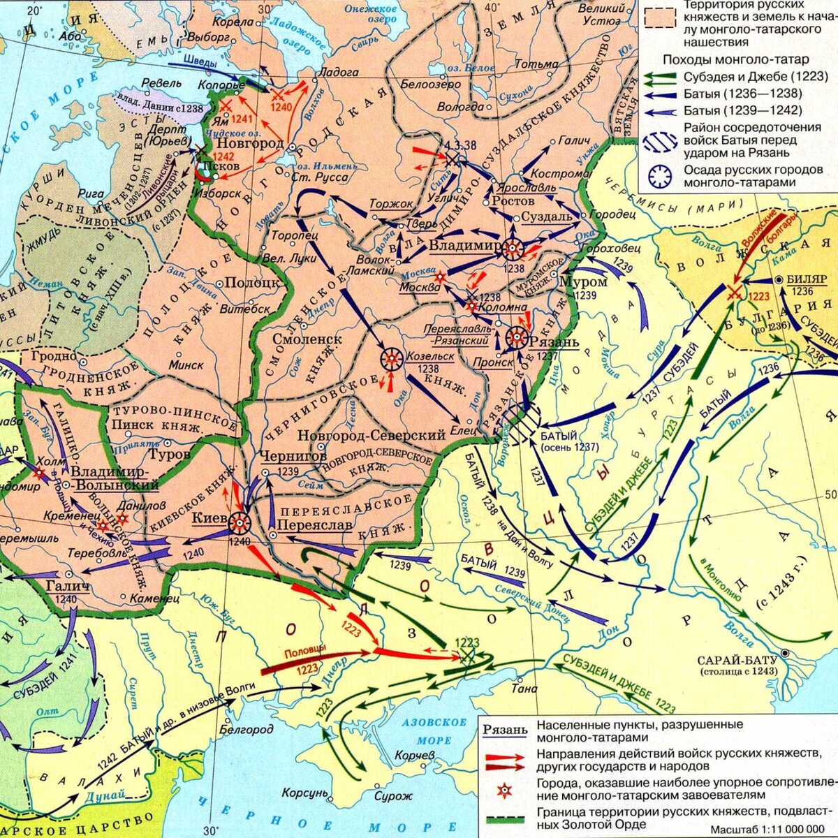 Монголо татарское нашествие на русь контурная карта