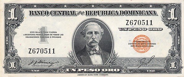 Доминиканский песо 1947 года. Калька с американского доллара. Источник фото: Википедия.