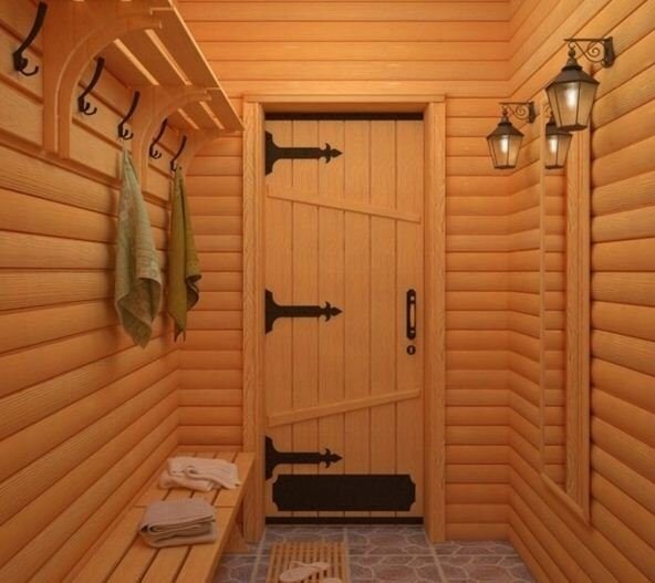 Отделка предбанника блок-хаусом.