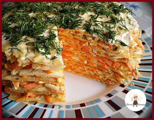 Делала вафельный торт с морковкой и сыром. Делюсь рецептом.