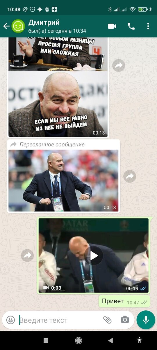 Скриншот из приложения WhatsApp, серые галочки, сообщение отправлено