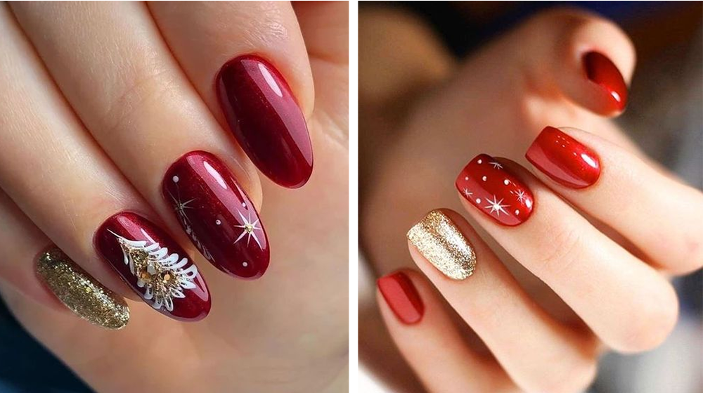Дизайн ногтей на Новый год: красный+золото