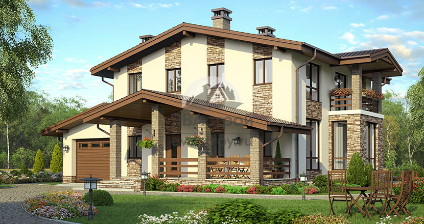 Проект двухэтажного дома 193 м2 с гаражом, балконом и террасой - 81-85