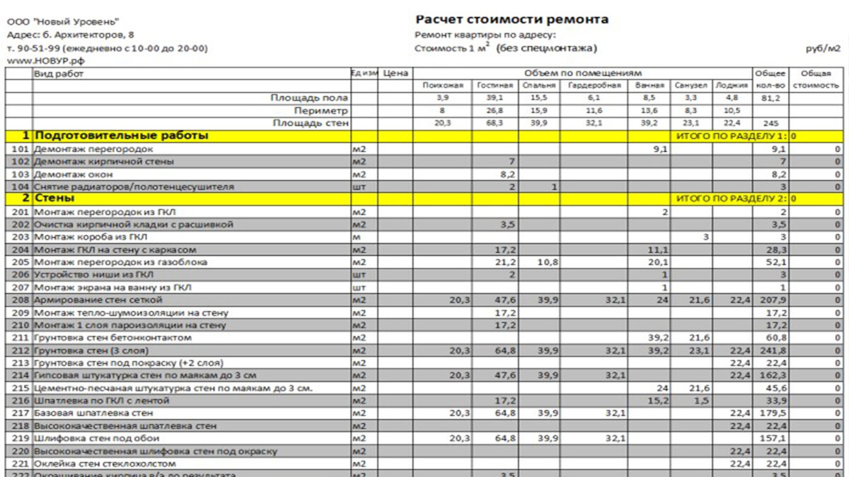 Пример сметы ремонта дома