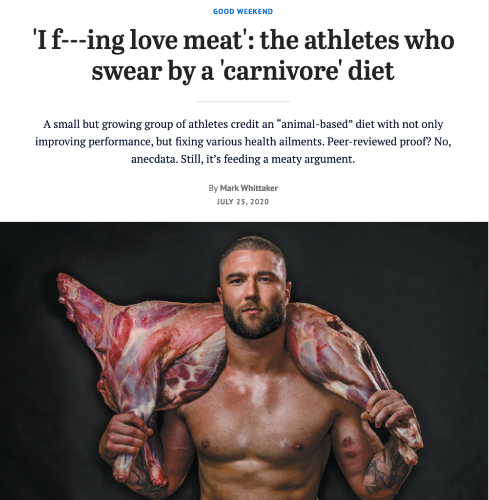 Герой публикации газеты The Sydney Morning Herald о карнивор диете Кертис Синонен, игрок в регби 