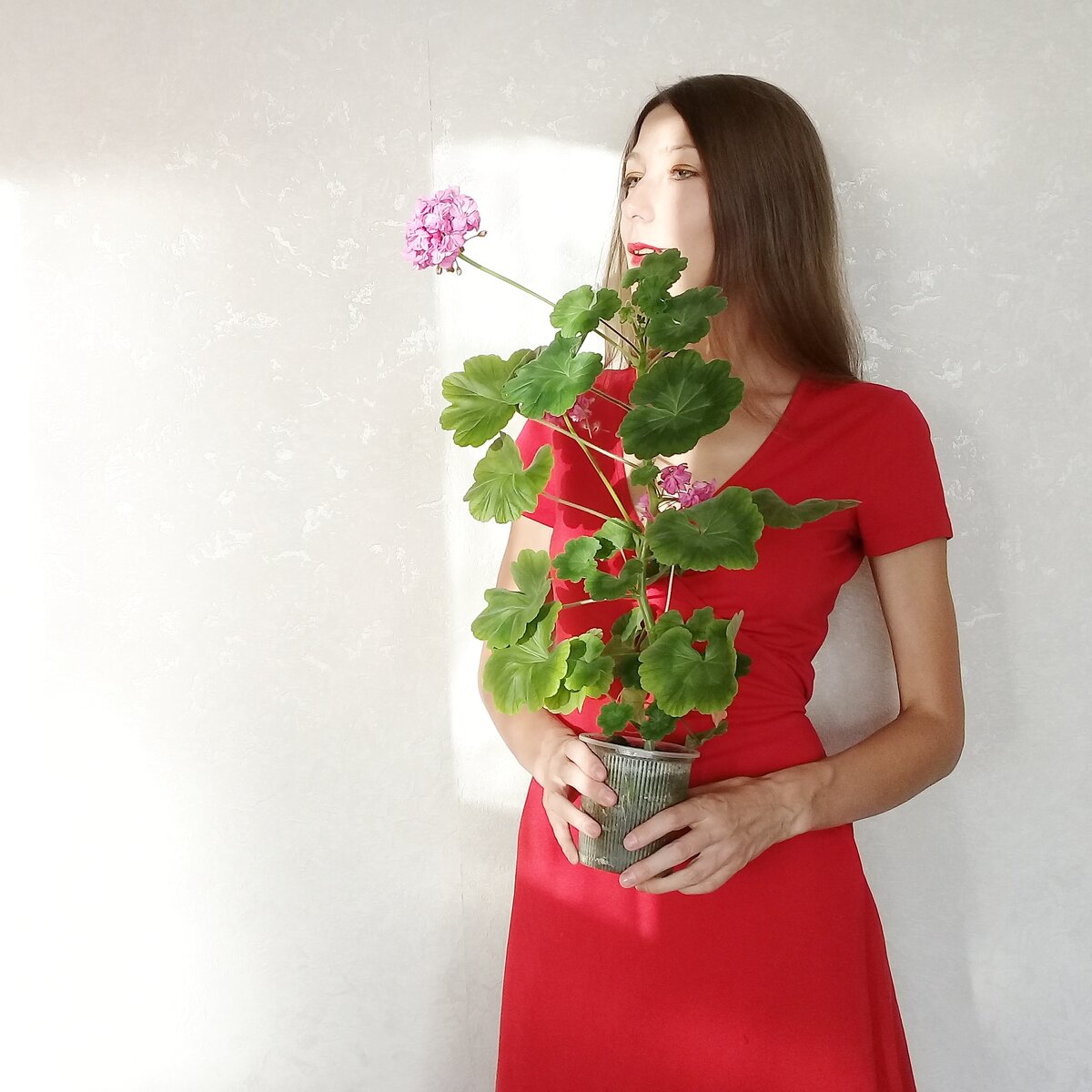 К сожалению, костюм Красной Шапочки утерян. Есть только красное платье. И красный цветок в горшке