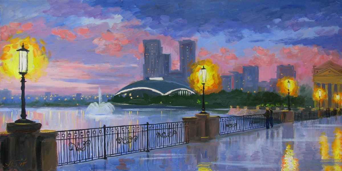 Набережная реки Миасс. Из серии "Дождь в городе Ч"
холст, 40х75