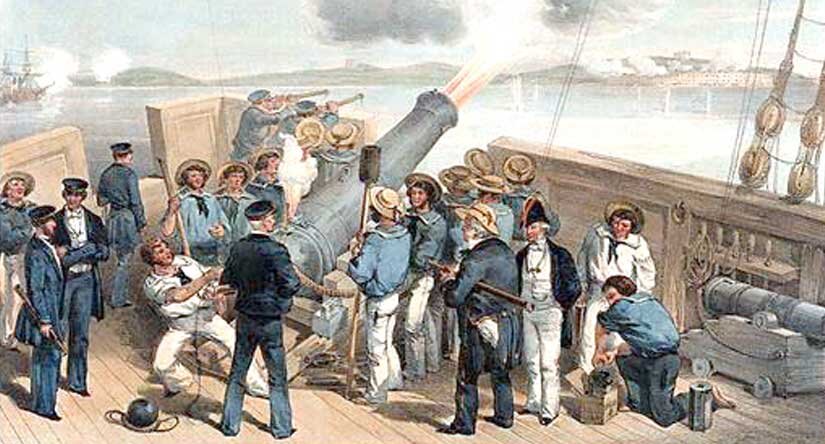 Английская бомбардировка с корабля «Бульдог»