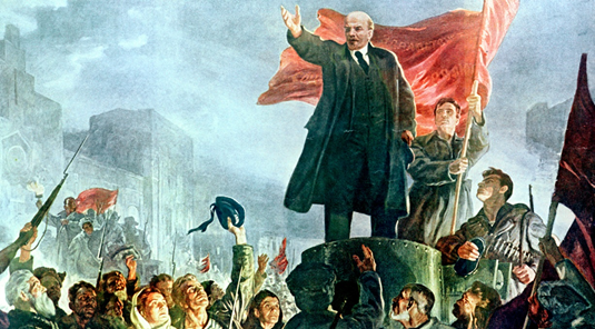В. И. Ленин, стоя на броневике, призывает к борьбе . Художник Ираклий Тоидзе.