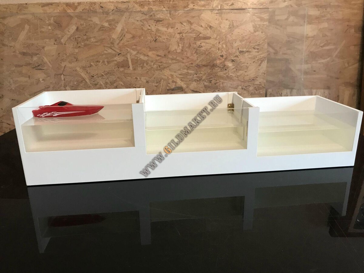 Школьный настольный макет, демонстрирующий принцип работы речного шлюза. 