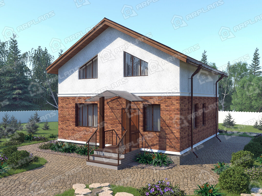 Фото 1 двухэтажного дома из газобетона с мансардой, 3 спальнями и эркером.120 кв м. Источник arplans.ru Проект К-099