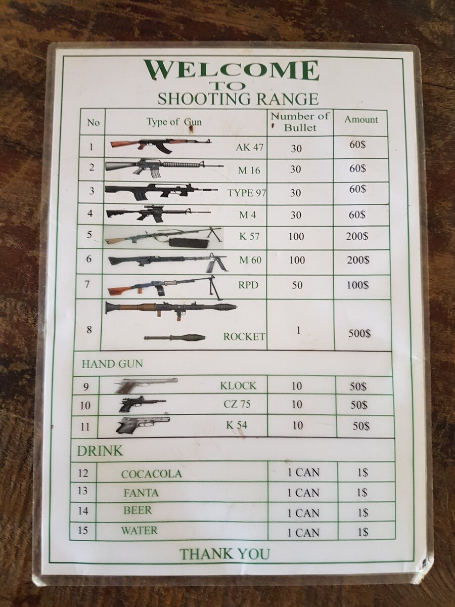 Прайс на стрельбу и напитки :)