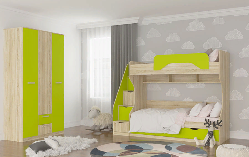 Детская кровать двухъярусная Акварель Лайм, Divan.ru