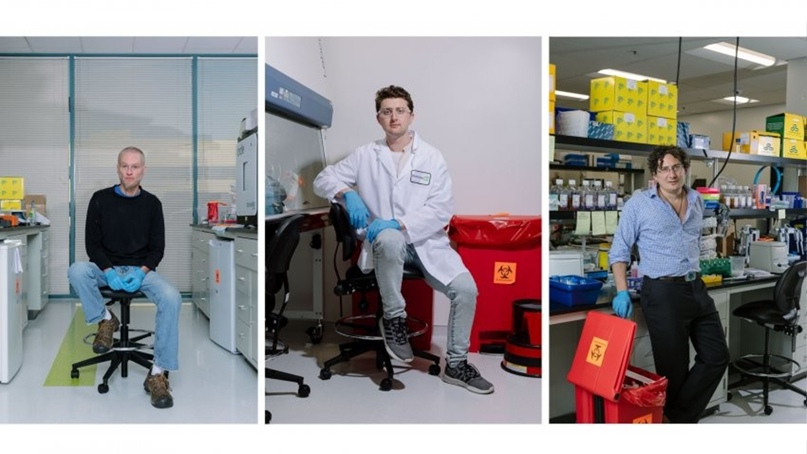 Слева направо: Тим Фрид, учёные Рэй Ньюленд и Джейкоб Гленвилл.