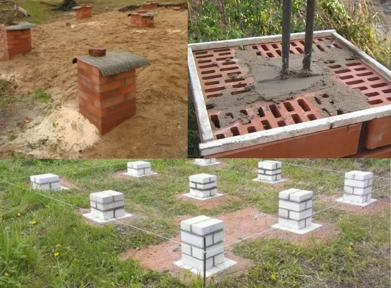 СТОЛБЧАТЫЙ ФУНДАМЕНТ ИЗ КРАСНОГО ЩЕЛЕВОГО КИРПИЧА И СИЛИКАТНОГО КИРПИЧА