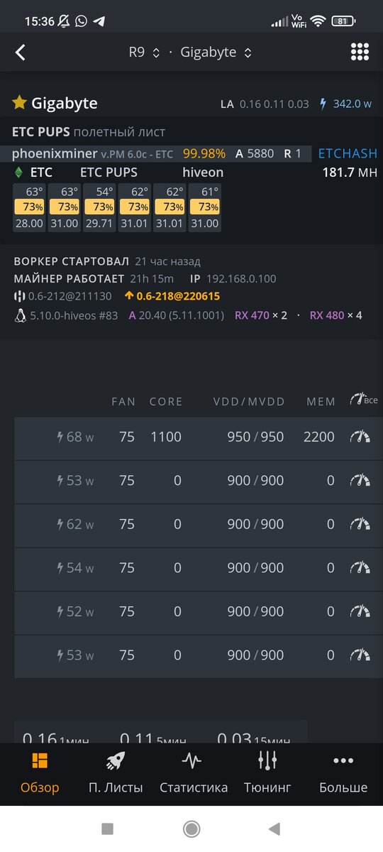 Интерфейс Hive Os