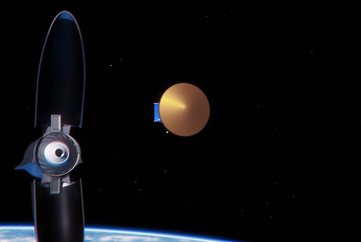  Момент отделения частной марсианской АМС от 2 ступени ракеты-носителя "Terran R", кадр из видео в открытом доступе 