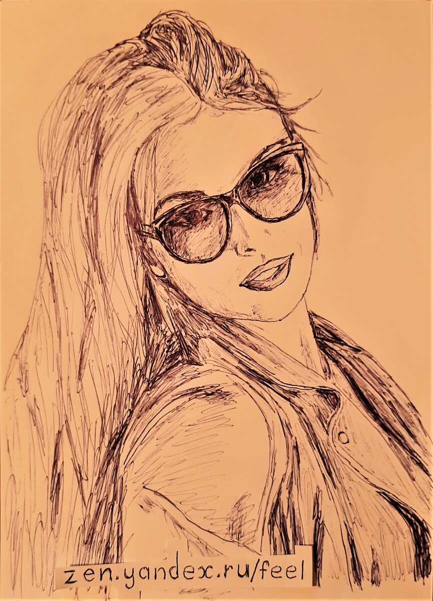 Рисунок девушки шариковой ручкой