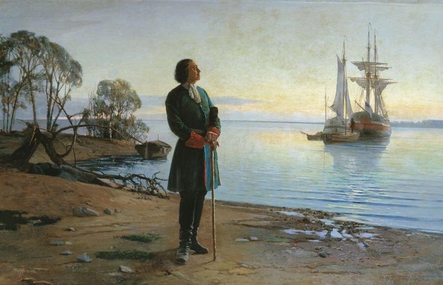 Картина "Здесь будет город заложен". Художник Н.Ф. Добровольский. Фоторепродукция из открытых источников.