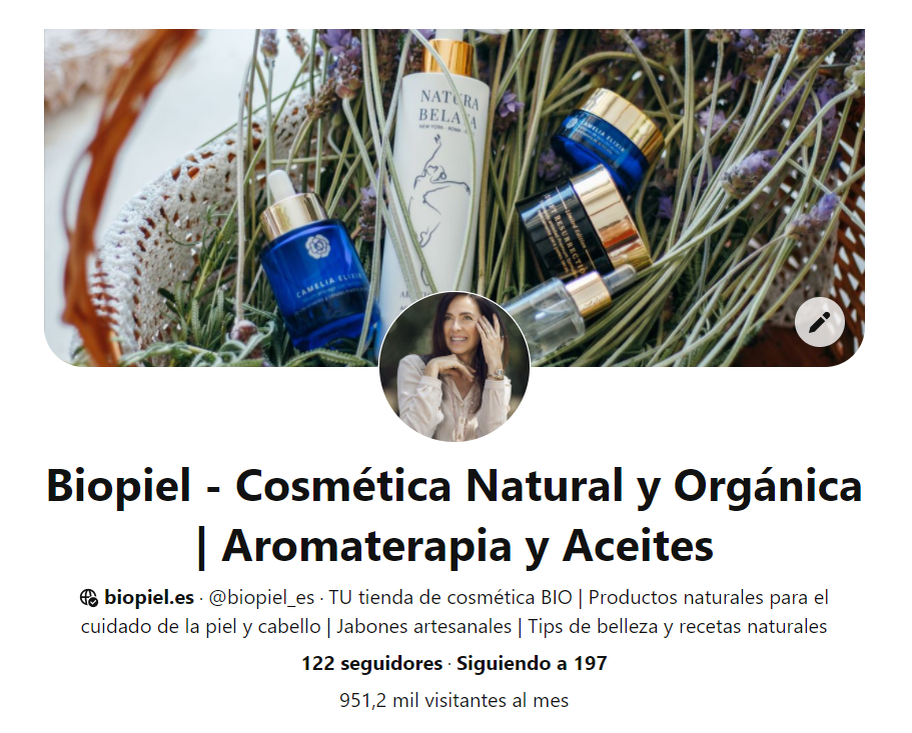 Испанский бизнес-аккаунт в Пинтерест - продвигает органическую косметику ручной работы 